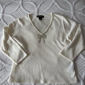 Norton McNaughton Cream Sweater with Silver Bow Accent